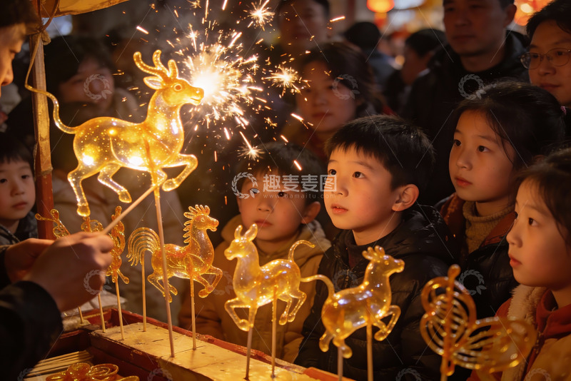 高清大图下载【趣麦麦图】孩童围观发光糖艺动物
