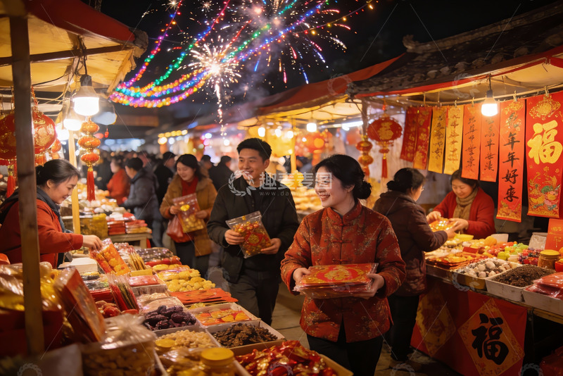 高清大图下载【趣麦麦图】夜市烟火节庆热闹非凡