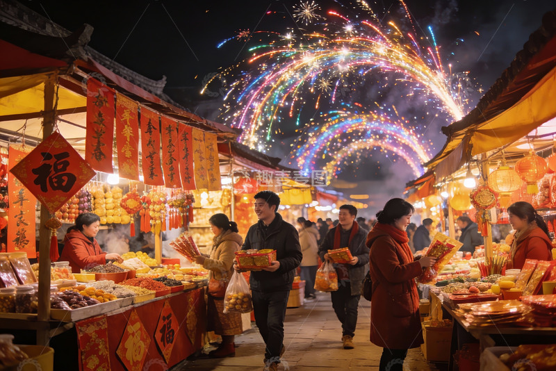 高清大图下载【趣麦麦图】夜市烟火节庆热闹非凡
