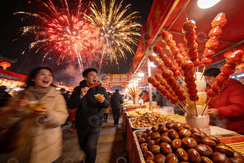 高清大图下载【趣麦麦图】夜市烟火节庆热闹非凡