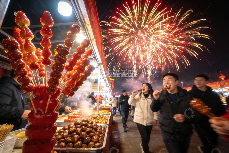 高清大图下载【趣麦麦图】夜市烟火节庆热闹场景