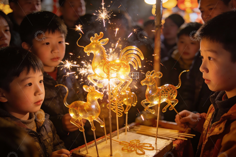 高清大图下载【趣麦麦图】孩童围观发光糖艺动物