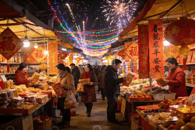 高清大图下载【趣麦麦图】夜市烟火节庆热闹非凡