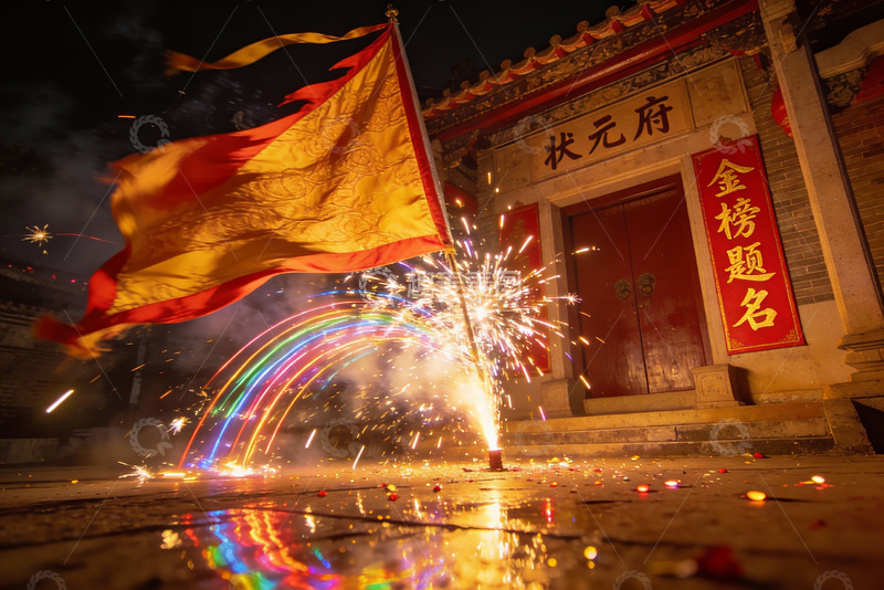 高清大图下载【趣麦麦图】夜景古建筑烟花表演