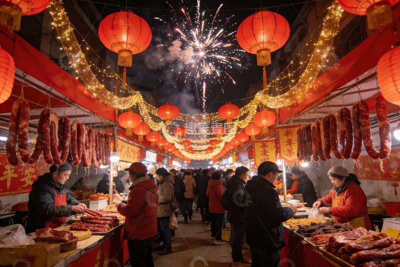 高清大图下载【趣麦麦图】夜市烟火节庆热闹非凡