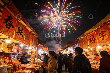 夜市烟花璀璨人群熙攘