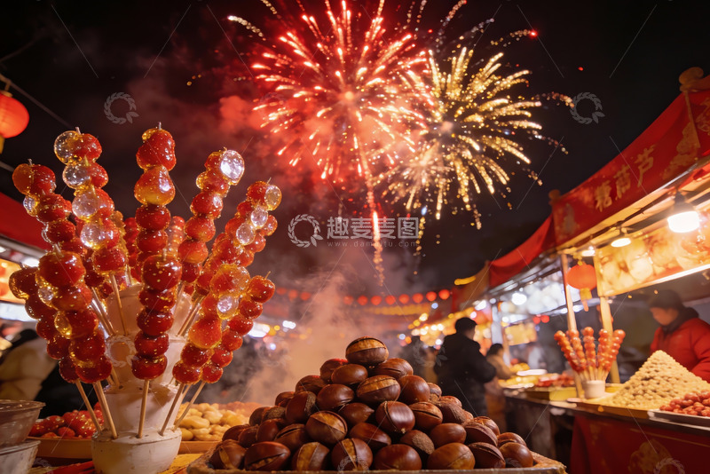 高清大图下载【趣麦麦图】夜市烟火节庆美食