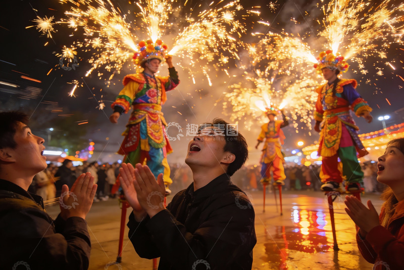 高清大图下载【趣麦麦图】烟花表演夜景众人观赏