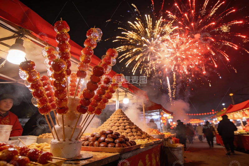 高清大图下载【趣麦麦图】夜市烟火节庆美食摊