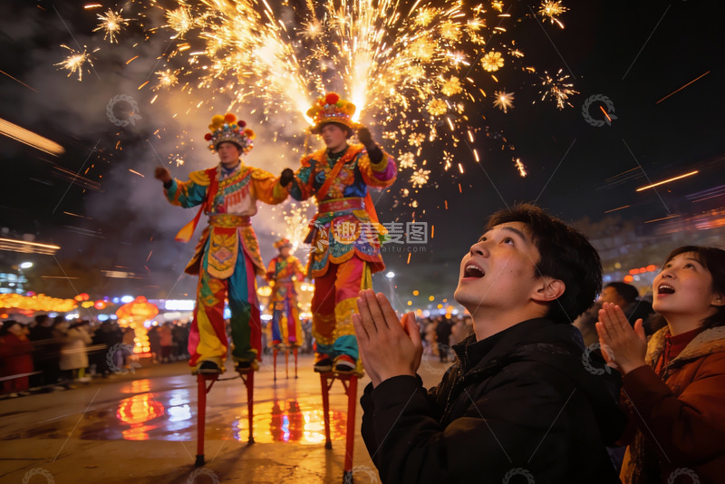 高清大图下载【趣麦麦图】烟花表演夜景游人观赏