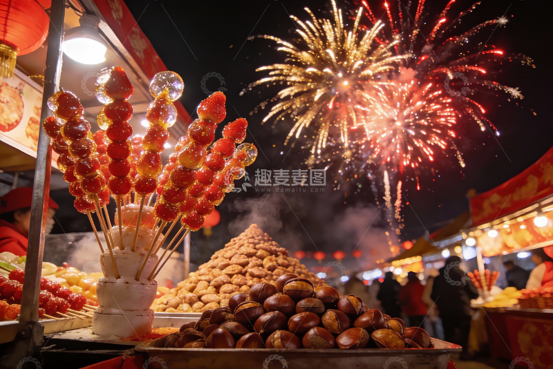 高清大图下载【趣麦麦图】夜市烟火节庆美食琳琅满目