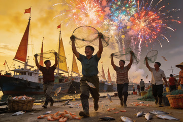 渔民丰收庆典烟花绽放