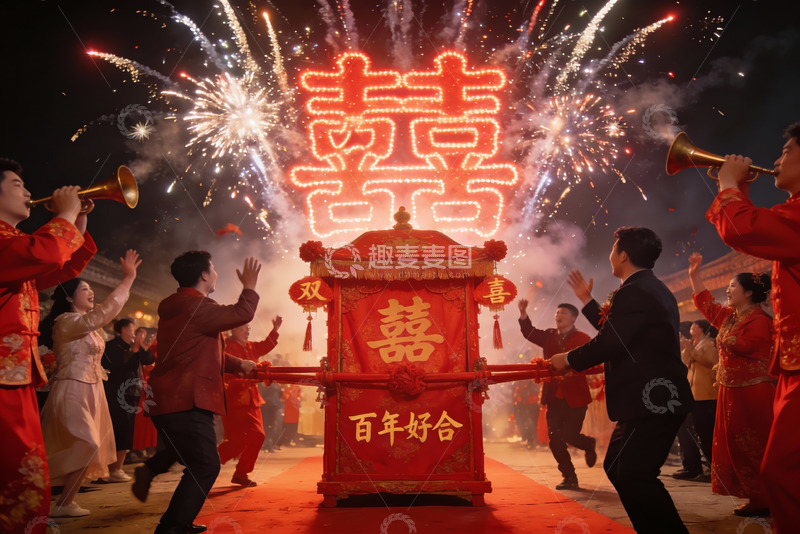 高清大图下载【趣麦麦图】-中式婚礼花车巡游盛况