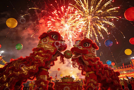 舞狮烟花夜庆典