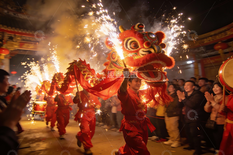 高清大图下载【趣麦麦图】舞龙表演夜景热闹非凡