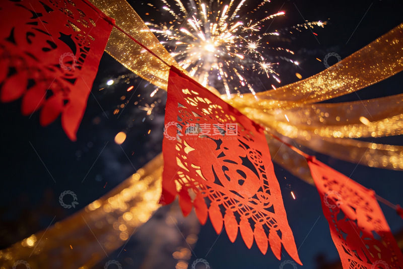 高清大图下载【趣麦麦图】烟花绽放夜空挂饰璀璨