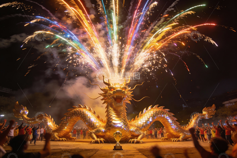高清大图下载【趣麦麦图】夜空烟花巨龙造型震撼壮观
